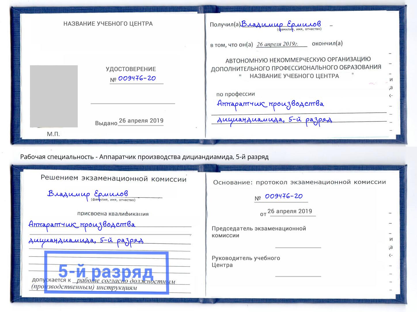 корочка 5-й разряд Аппаратчик производства дициандиамида Кингисепп