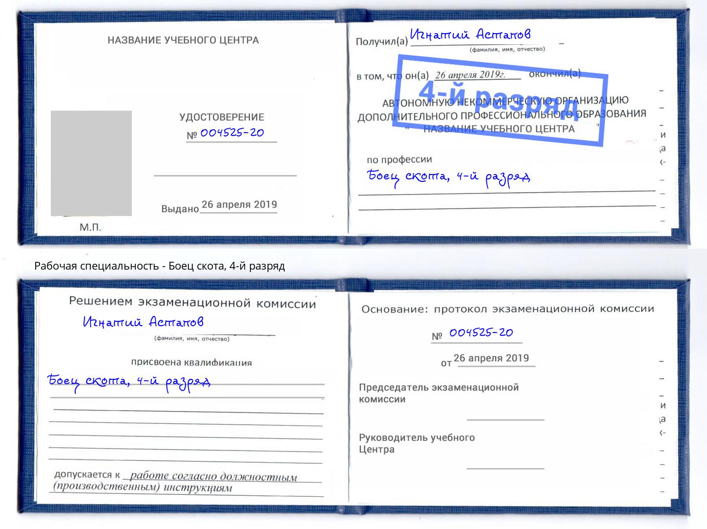 корочка 4-й разряд Боец скота Кингисепп