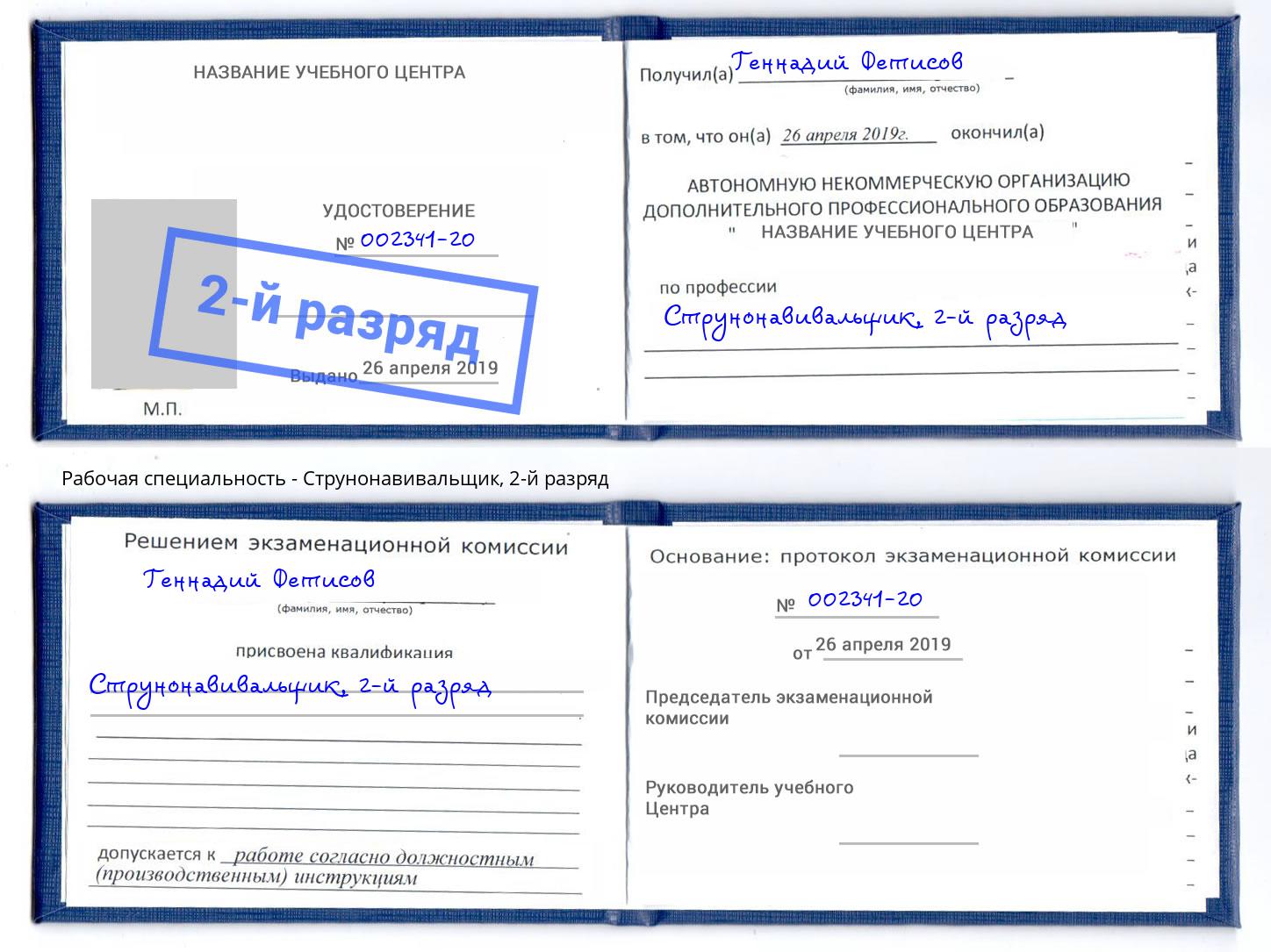 корочка 2-й разряд Струнонавивальщик Кингисепп