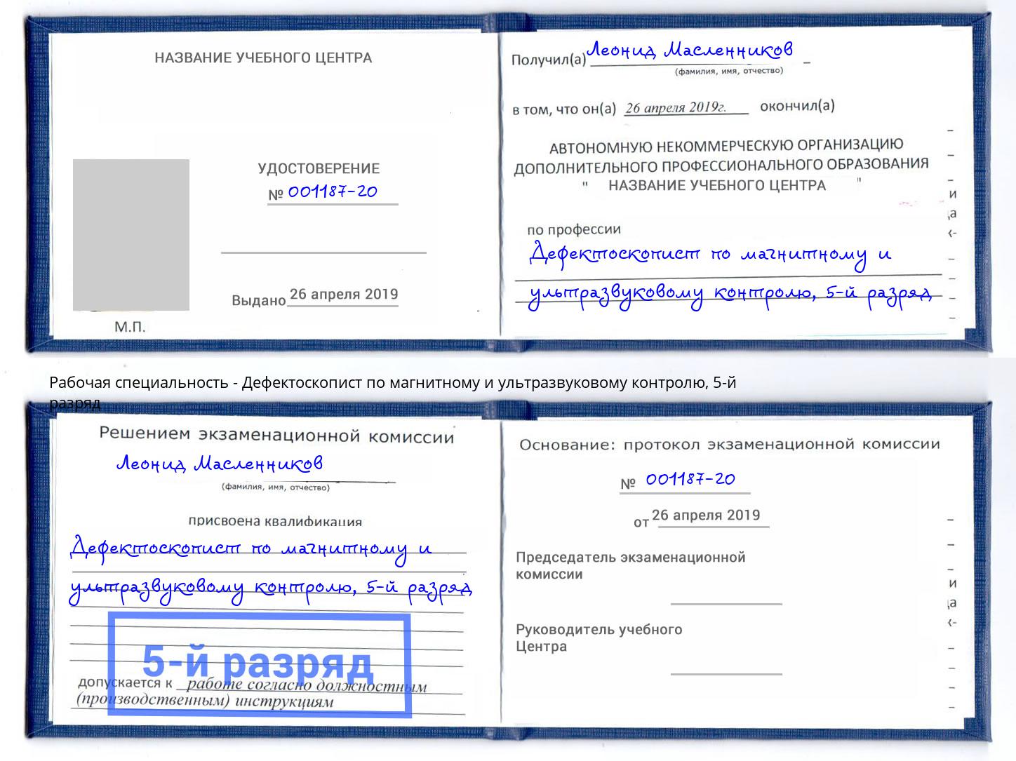корочка 5-й разряд Дефектоскопист по магнитному и ультразвуковому контролю Кингисепп
