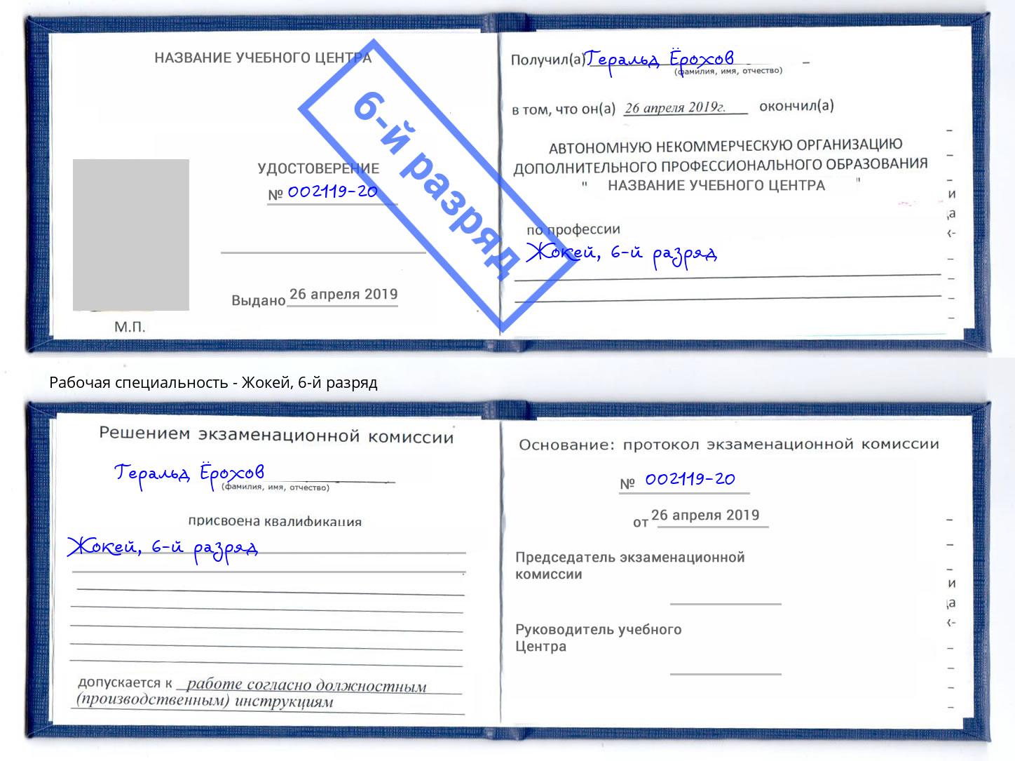 корочка 6-й разряд Жокей Кингисепп