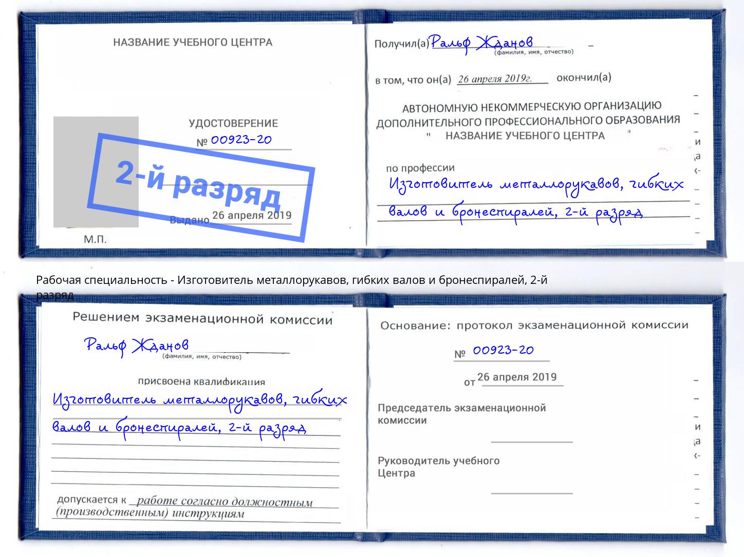 корочка 2-й разряд Изготовитель металлорукавов, гибких валов и бронеспиралей Кингисепп